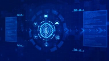 Shield Icon ve güvenli ağ Iletişimi, teknoloji ağı ve siber güvenlik kavramı, dünya çapında bağlantılar için koruma