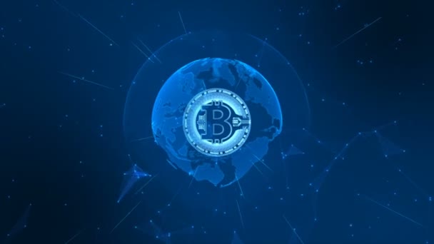 Dijital Cyberspace Içinde Bitcoin Cryptocurrency Teknoloji Para Alışverişi Dünya Elemanı — Stok video