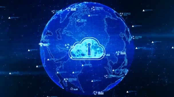 Données Sécurisées Dans Réseau Mondial Cloud Computing Numérique Concept Cybersécurité — Video