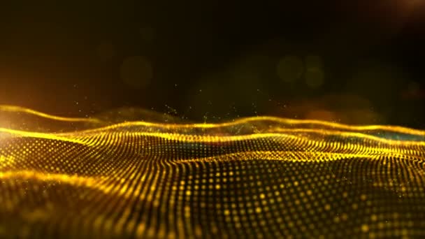 Abstract Gold Color Digital Particles Wave Bokeh Light Motion Background — Stock Video