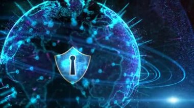 Futuristic Background Motion Element, Shield Icon and Secure Global Network, Cyber Security and Protection of personal data concept. Earth element furnished by Nasa