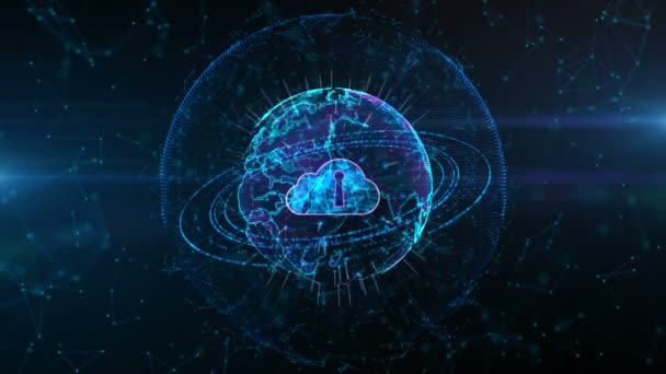 Réseau Données Sécurisé Cloud Computing Numérique Concept Cybersécurité Élément Terre — Video