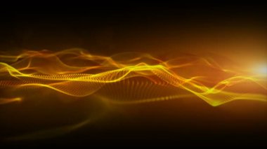 Soyut altın renk dijital parçacıklar dalga bokeh ve ışık hareket arka plan