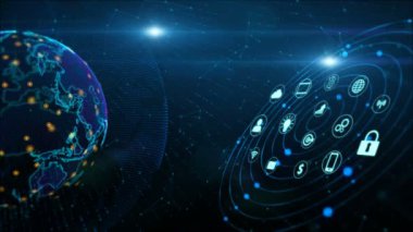 Global Network ve İnternet Pazarlamasında Güvenli Veri. Dijital Bulut Bilişim, Siber Güvenlik Kavramı. Dünya Elementi Nasa tarafından döşenmiş