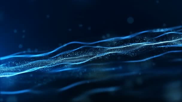 ボケと光の動きの背景を持つ抽象的な青の色のデジタル粒子の波 — ストック動画