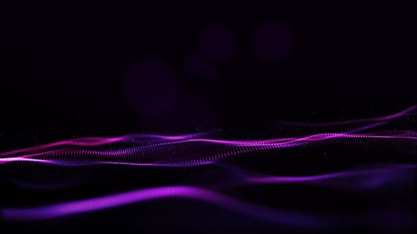 Abstract Purple Color Digital Particles Wave Bokeh Light Motion Background — Stock Video