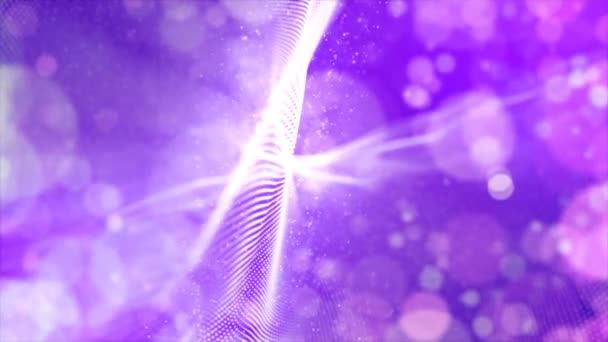 抽象紫色数字粒子波与散景运动背景 — 图库视频影像
