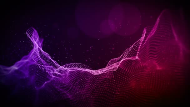 Abstract Purple Color Digital Particles Wave Bokeh Light Motion Background — Stock Video