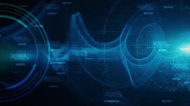 Hi-tech Hud ve mavi renkli dijital parçacıklar ile veri akışı gelecek hareket arka plan kavramı