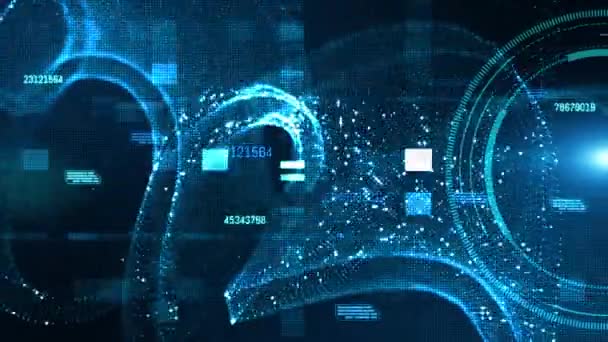 ハイテクHudと青い色のデジタル粒子とデータは 将来のモーション背景コンセプトを流れます — ストック動画