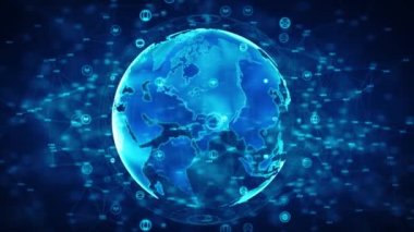 Siber güvenlik ve bilgi ağı koruması. İş ve internet konsepti için geleceğin teknoloji ağı. Nasa tarafından döşenmiş Dünya elementi