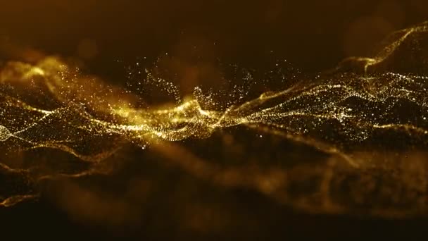 抽象金色数字粒子波与波克和光运动背景 — 图库视频影像