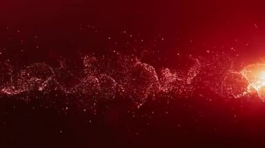 Bokeh ve ışık hareketli soyut kırmızı renkli dijital parçacıklar dalgası