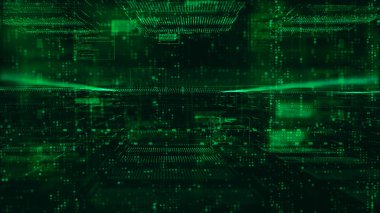 Dijital matris parçacıkları ve ızgara soyut arka plan