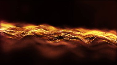 Soyut altın rengi dijital parçacıklar dalga toz ve ışık b