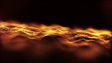 Soyut altın rengi dijital parçacıklar dalga toz ve ışık b