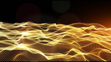 Bokeh ve ışık ile soyut altın renk dijital parçacıklar dalga 