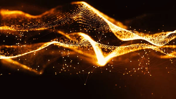 Digital oro color partículas onda y fondo abstracto bokeh — Foto de Stock