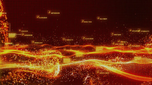 Red color particles wave flow abstract background