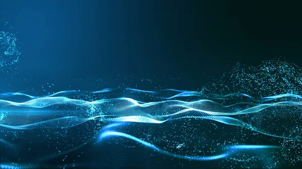 Digitale blauwe kleur deeltjes Wave flow abstracte achtergrond — Stockfoto