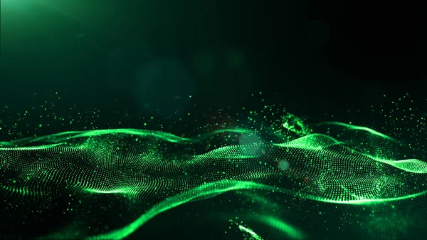 Abstrakcja Zielony kolor cyfrowych cząstek fala z kurzu i światła — Zdjęcie stockowe