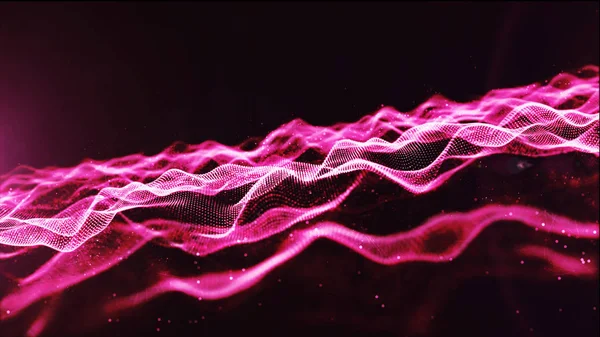 Abstrait couleur rose particules numériques onde avec la poussière et la lumière b — Photo