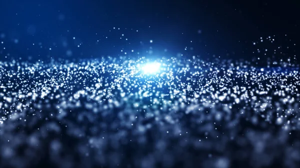 Culoarea albastră abstractă a particulelor digitale unde cu praf și lumină b — Fotografie, imagine de stoc
