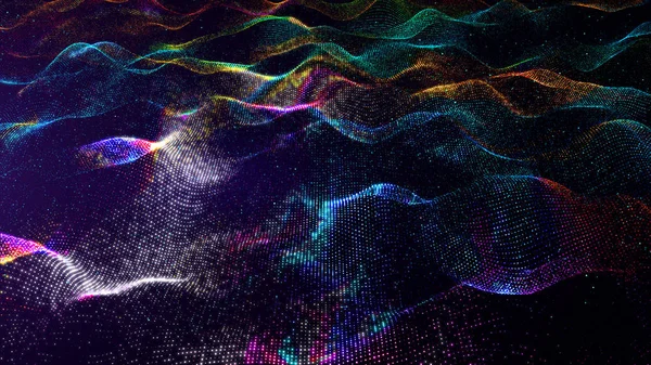 Abstracto arco iris color digital partículas onda y polvo backgroun — Foto de Stock