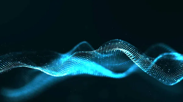 Abstrait bleu couleur onde de particules numériques avec la poussière et la lumière b — Photo