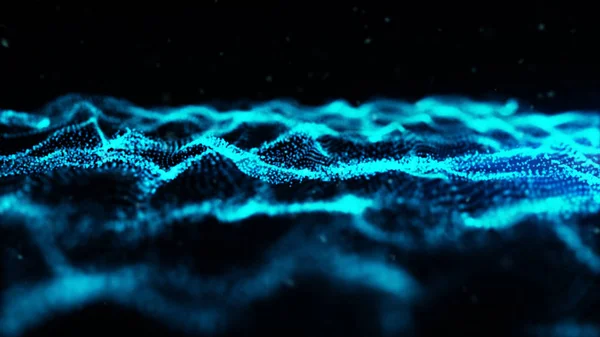 Abstract blue color digital particles wave with dust and light b — Stock Photo, Image