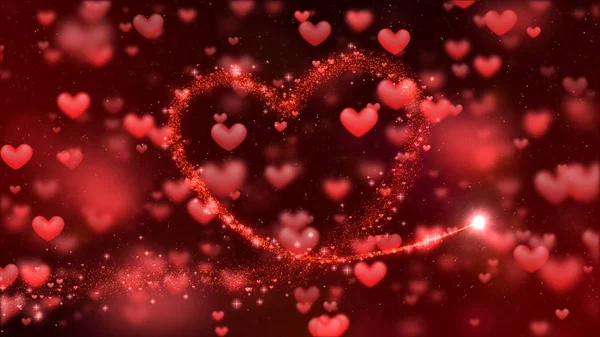 バレンタインの背景、飛行抽象的な心の形と粒子 — ストック写真