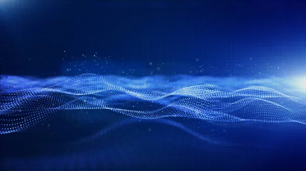 Abstract blue color digital particles wave background