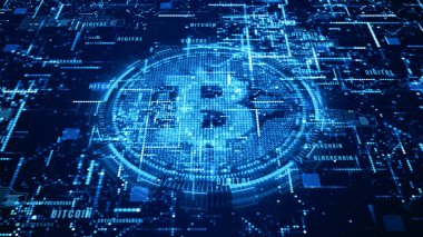 Bitcoin para birimi dijital siber, dünya m için ağ işareti