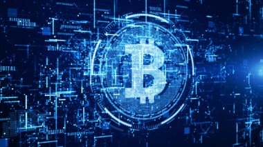 Bitcoin para birimi dijital siber, dünya m için ağ işareti