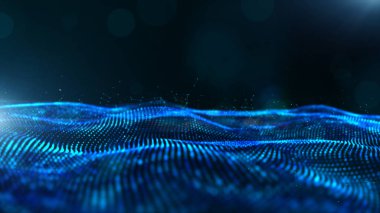 Bokeh ve ışık ile soyut mavi renk dijital parçacıklar dalga 