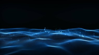 Soyut altın mavi dijital parçacıklar dalga ve Dijital veri netwo