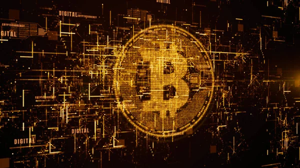 Bitcoin signo de moneda en el ciberespacio digital, Negocios y Techno — Foto de Stock