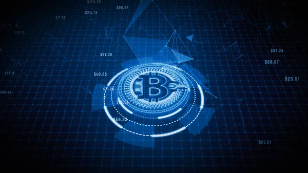 Firma valuta Bitcoin nel cyberspazio digitale, Business e Techno — Foto Stock