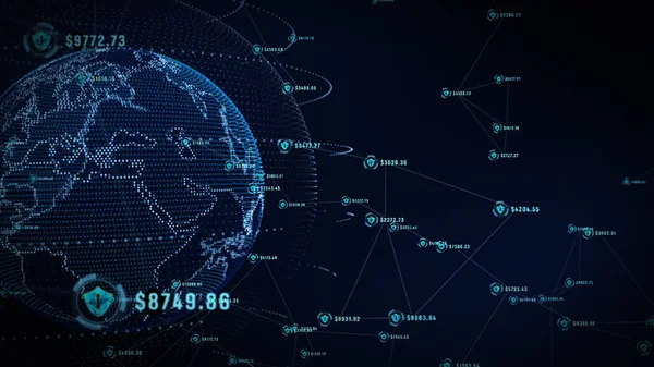Ikona tarczy w bezpiecznej globalnej sieci, Sieć technologiczna i Cyb — Zdjęcie stockowe