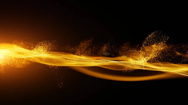 ほこりと光バックグレを持つ抽象的なゴールドカラーデジタル粒子 — ストック写真