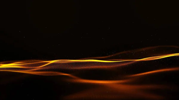 Abstract gold color digital particles wave with bokeh and light — Stock Photo, Image