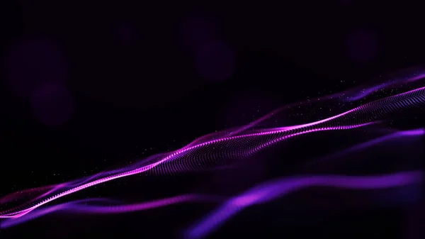 Abstract purple color digital particles wave with bokeh and ligh