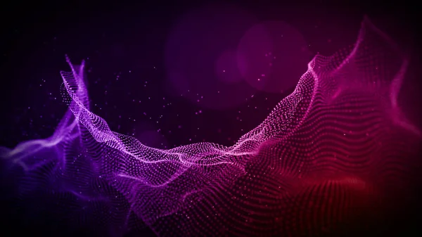 Abstracte paarse kleur digitale deeltjes Wave met bokeh en LIGH — Stockfoto