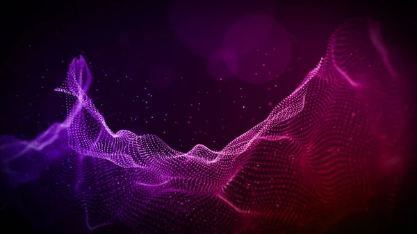 Abstract purple color digital particles wave with bokeh and ligh
