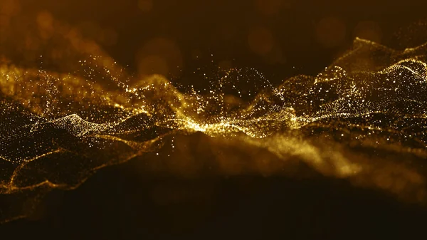 Bokeh ve ışık ile soyut altın renk dijital parçacıklar dalga 