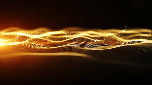 Astratto color oro onda di particelle digitali con bokeh e luce — Foto Stock