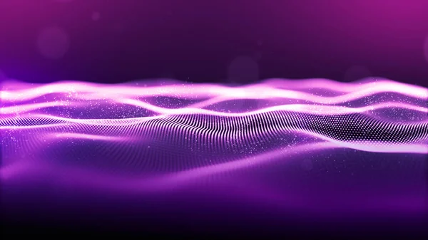 Abstraktní fialová barva. Digitální kybernetické částice vlny s b — Stock fotografie