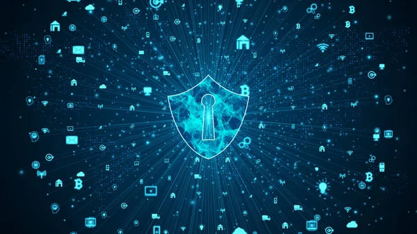 Escudo Icono de la red de datos segura, Seguridad cibernética e informati — Foto de Stock