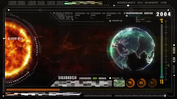 高科技运动图形未来用户界面头显示器屏幕与数字数据和数字背景的信息显示 全球变暖概念 由美国宇航局提供的地球元素 — 图库视频影像