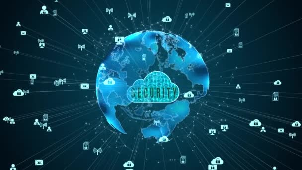 Bezpieczna Sieć Danych Cyfrowa Chmura Komputerowa Koncepcja Cyberbezpieczeństwa Ziemia Element — Wideo stockowe